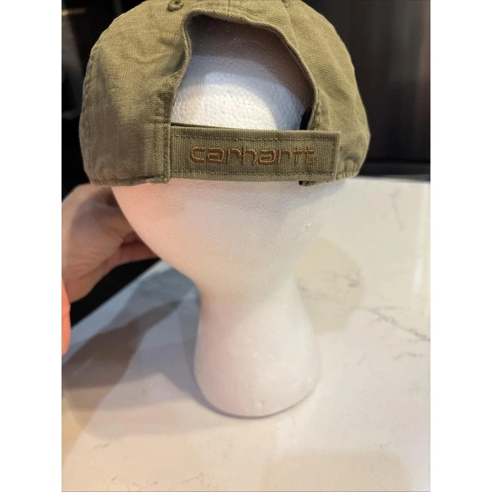 Carhartt Odessa Hat Olive Green Canvas Leather Patch Logo Strapback